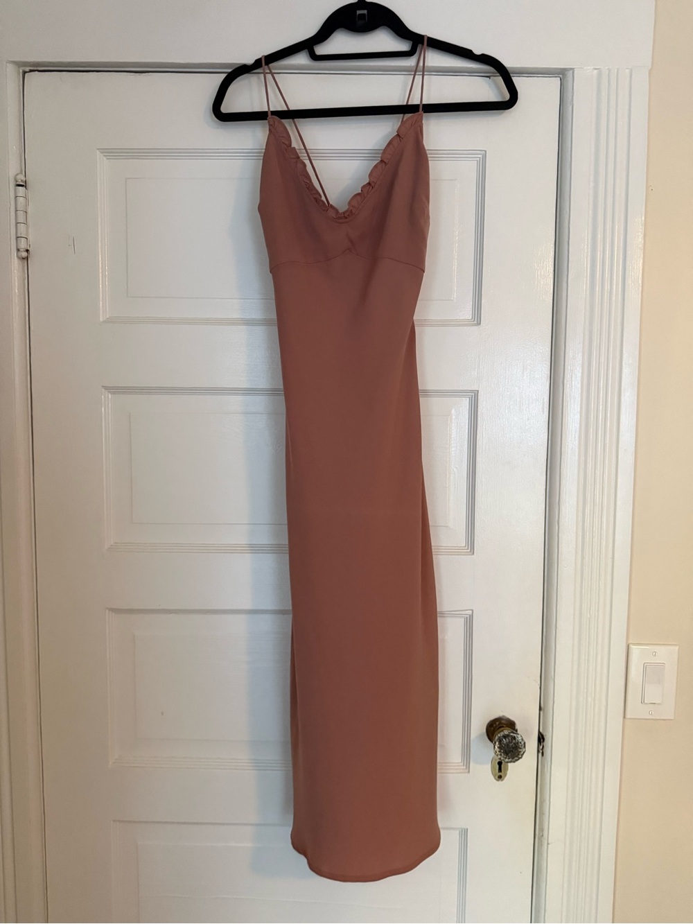 Abercrombie & Fitch Mauve Slip Midi Dress with Scalloped V-Neck